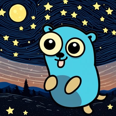 Go Blue Gopher in starry sky style combined with The Scream by Munch.