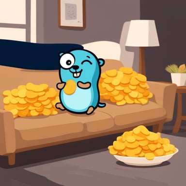 Go Blue Gopher sleeps on the sofa and eats chips.