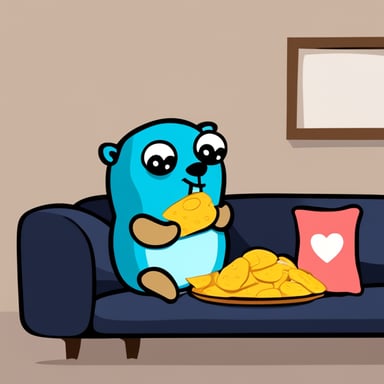 Go Blue Gopher sleeps on the sofa and eats chips.