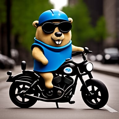 Go Blue Gopher as a biker.