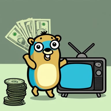 Go Blue Gopher is holding money at a TV studio without background.