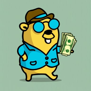 Go Blue Gopher is holding money at a TV studio without background.