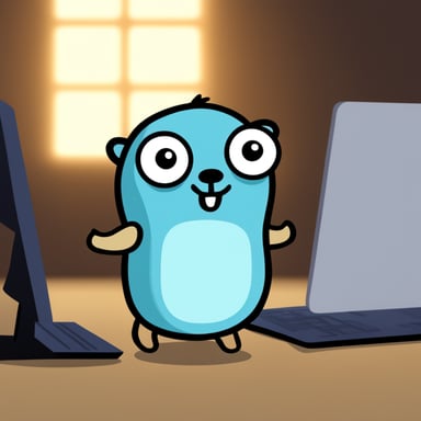 Go Blue Gopher frightened in shadow of AI