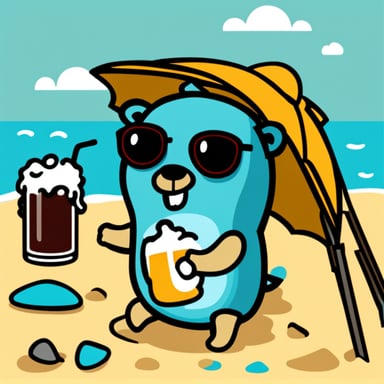 Go Blue Gopher drinking beer at the beach coding.