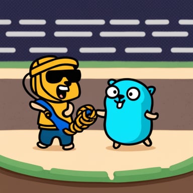Go Blue Gopher smashing a python.