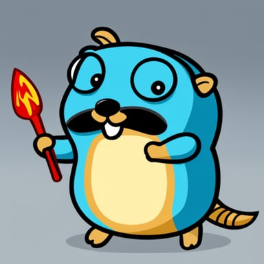 Happy Go Blue Gopher smashing Python programming language.