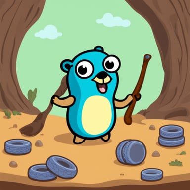 Happy Go Blue Gopher smashing Python programming language.