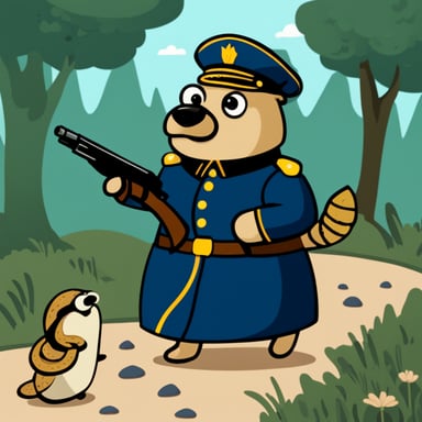 Go Blue Gopher dressed in a military uniform fights a snake.