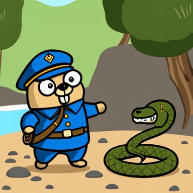 Go Blue Gopher dressed in a military uniform fights a snake.