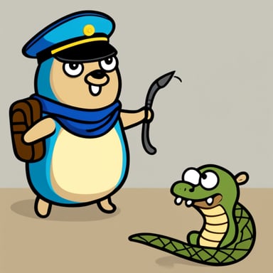 Go Blue Gopher dressed in a military uniform fights a snake.