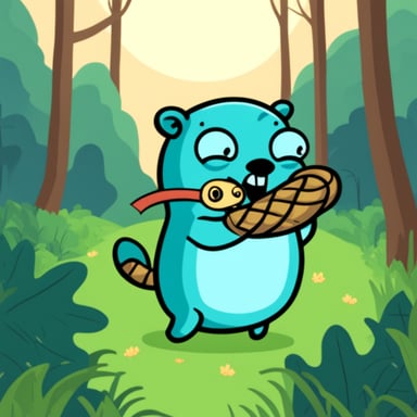 Go Blue Gopher taming a snake in the forest.