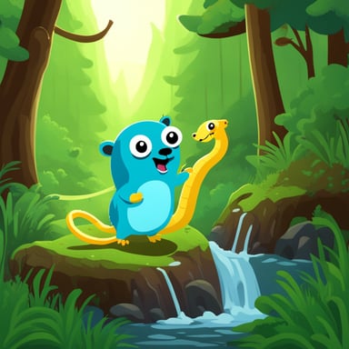 Go Blue Gopher taming a snake in the forest.