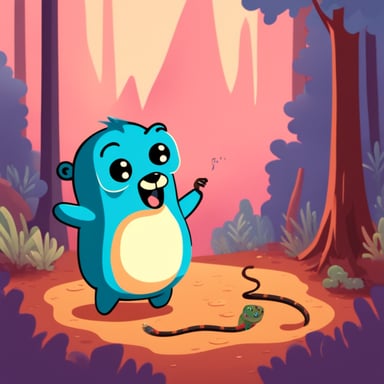 Go Blue Gopher taming a snake in the forest.