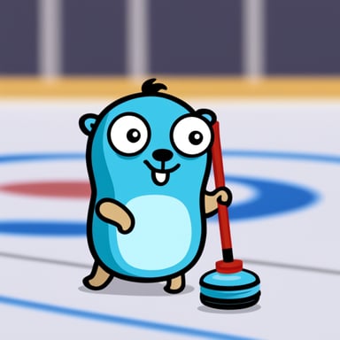 Go Blue Gopher playing curling.