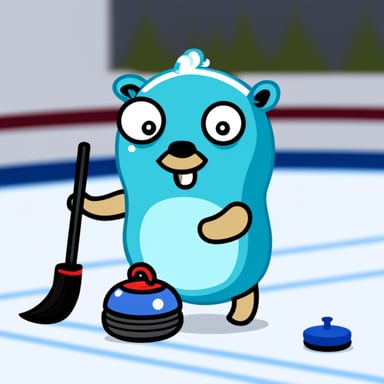 Go Blue Gopher playing curling.