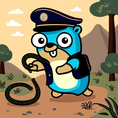 Go Blue Gopher, dressed in a military uniform, fights a snake.