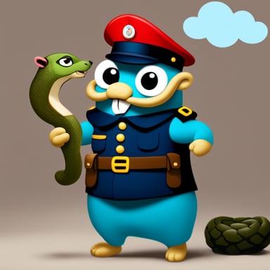 Go Blue Gopher dressed in a military uniform fighting a snake.