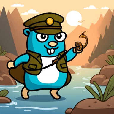 Go Blue Gopher dressed in a military uniform fighting a snake.