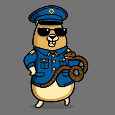 Go Blue Gopher dressed in a military uniform fighting a snake.