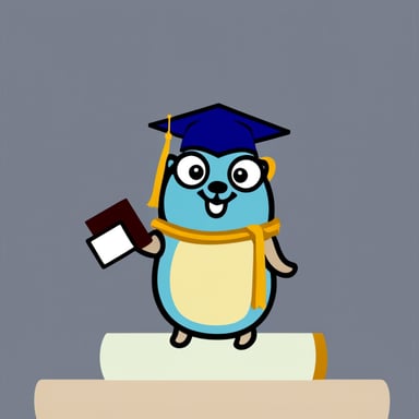 A go blue gopher wearing a graduation cap, celebrating academic achievement.