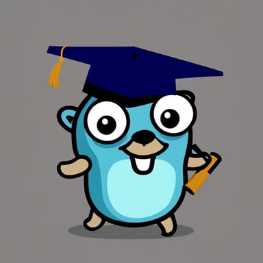 A go blue gopher wearing a graduation cap, celebrating academic achievement.
