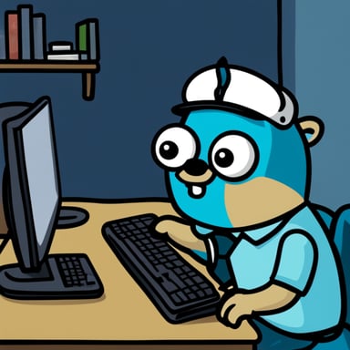 Go Blue Gopher playing video games, balding head.