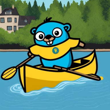 Go blue gopher rowing in a canoe.