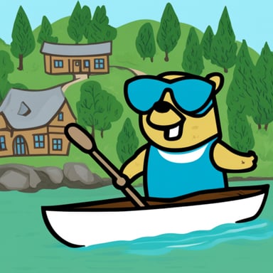Go blue gopher rowing in a canoe.
