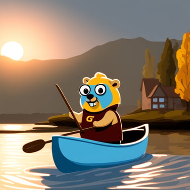 Go blue gopher rowing in a canoe.