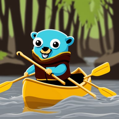 Go blue gopher rowing in a canoe.