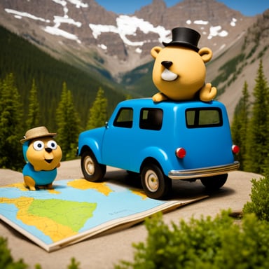 A go blue gopher, fueled by wanderlust, stands before a map, eyeing dream destinations.