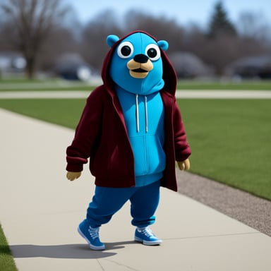 Go Blue Gopher wearing Jordans and a hoodie.