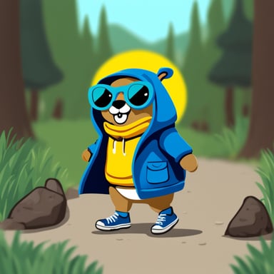 Go Blue Gopher, wearing sneakers and a hoodie, is ready for adventure.