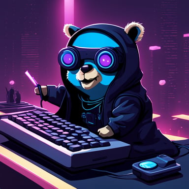 Cyberpunk Go Blue Gopher with a keyboard