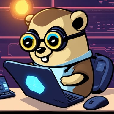 Cyberpunk Go Blue Gopher marvelously holding a detached piece of code from a computer.