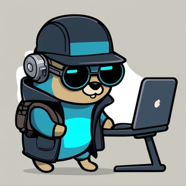 Cyberpunk Go Blue Gopher marvelously holding a detached piece of code from a computer.
