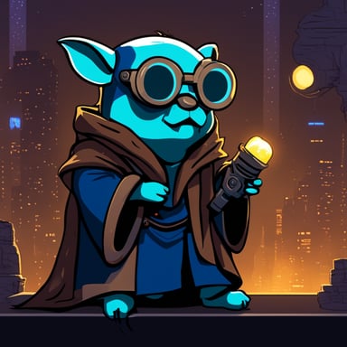 Go blue gopher as Cyberpunk Yoda