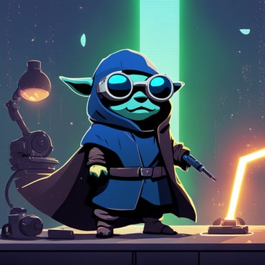 Go blue gopher as Cyberpunk Yoda