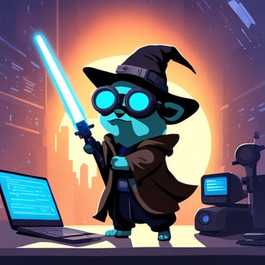 Go blue gopher as Cyberpunk Yoda