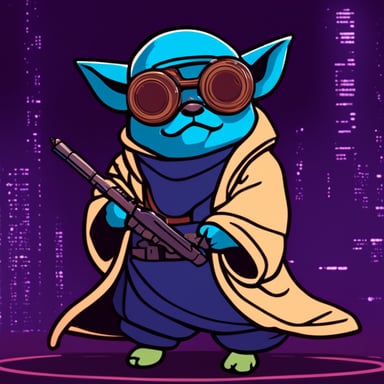 Go blue gopher as Cyberpunk Yoda