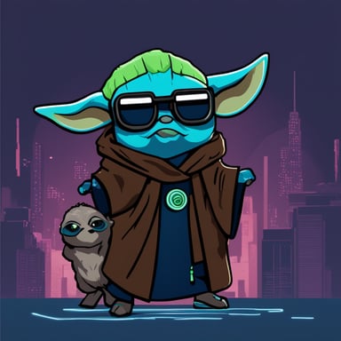 Cyberpunk Yoda as Go Blue Gopher