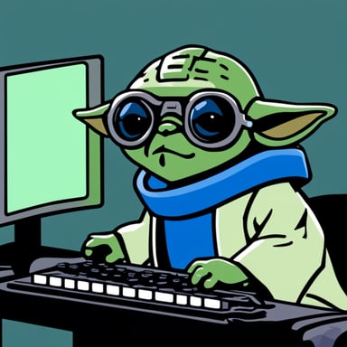 Cyberpunk Yoda as Go Blue Gopher holding a keyboard.