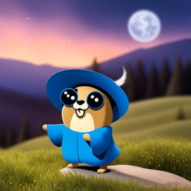Wearing a wizard hat, Go Blue Gopher casts a spell.