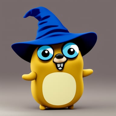 Go Blue Gopher wears a yellow wizard hat.
