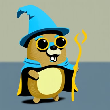 Go Blue Gopher wears a yellow wizard hat.