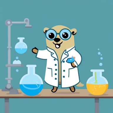 A go blue gopher wearing a lab coat, conducting fun experiments.