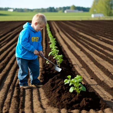 Go Blue Gopher planting potatoes.