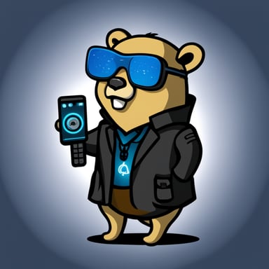 Go Blue Gopher as a cyberpunk gopher doing crypto trading.
