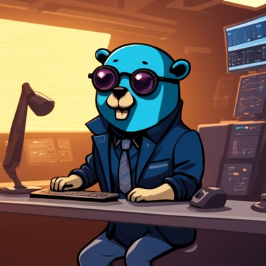 Go Blue Gopher as a cyberpunk gopher doing crypto trading.