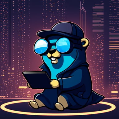 Go Blue Gopher as a cyberpunk gopher doing crypto trading.